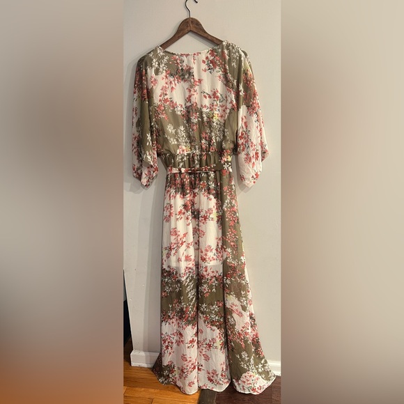 BALTIC BORN Women’s Green & White Floral Faux Wrap Tie Waist Maxi Dress XXXL - Picture 2 of 4